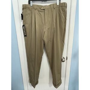 Savane Pants 40x29 Khaki Expandable Waist Cuffed Ankle No Iron Office Preppy NWT